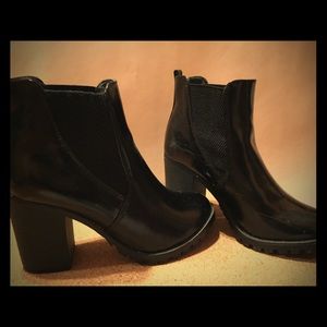 Faux patent leather booties